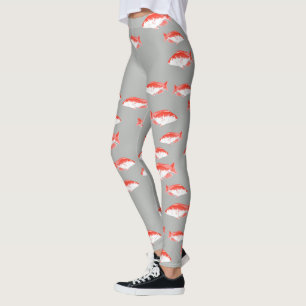 Red and grey fish leggings