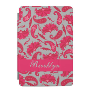 Red and Grey Gray Paisley Name Personalized iPad Mini Cover
