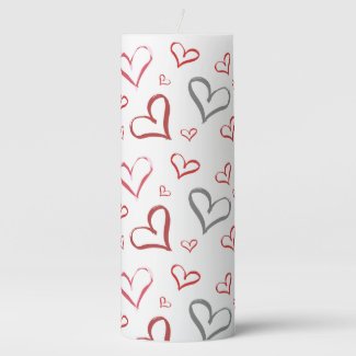 Red And Grey Hearts Pillar Candle
