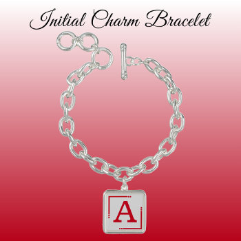 Red And Grey Personalized Initial Charm Bracelet by LynnroseDesigns at Zazzle