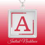 Red and grey personalized initial silver plated necklace<br><div class="desc">Personalized necklace /  pendant.
Add your initial.
Color scheme: red and grey</div>