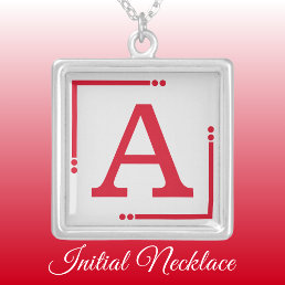 Red and grey personalized initial silver plated necklace
