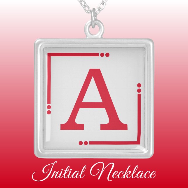 Red and grey personalized initial silver plated necklace (Creator Uploaded)