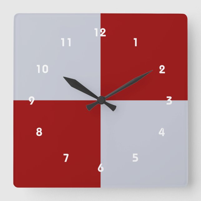 Red and Grey Rectangles Square Wall Clock (Front)