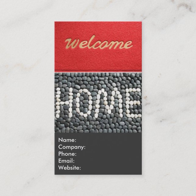 Red and Grey Welcome Home Real Estate Agent Business Card (Front)