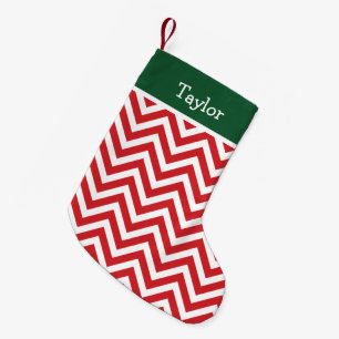 Red and Hunter Green Holiday Chevron Monogram Small Christmas Stocking