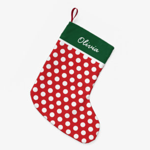Red and Hunter Green Holiday Dots Monogram Small Christmas Stocking
