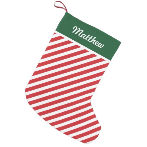 Red and Hunter Green Holiday Stripes Monogram Small Christmas Stocking
