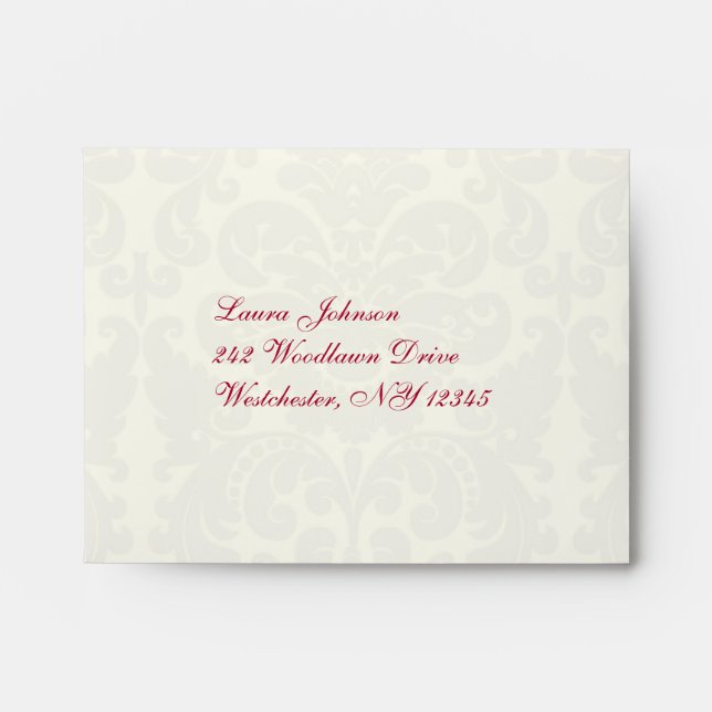 Red and Ivory Damask A2 Envelope for Reply Card (Front)