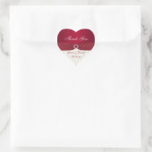 Red and Ivory Damask Heart-shaped Wedding Sticker (Bag)