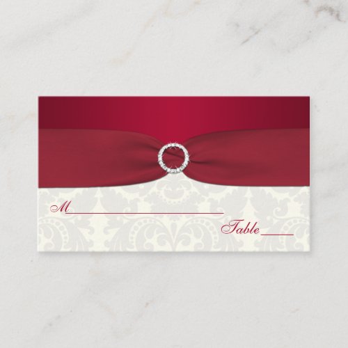 Red and Ivory Damask Placecards