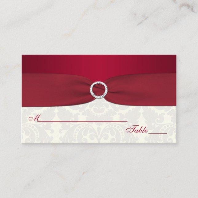 Red and Ivory Damask Placecards (Front)