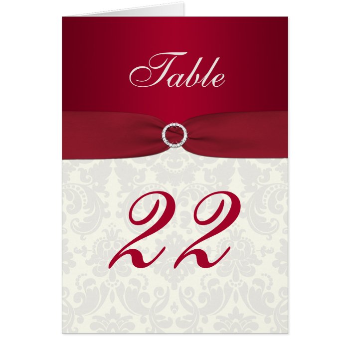 Red and Ivory Damask Table Number Card Card