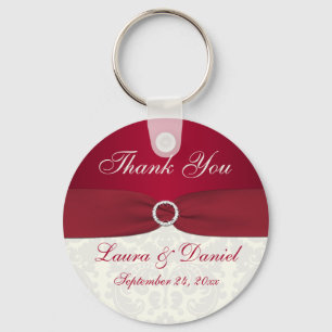 Red and Ivory Damask Thank You Keychain