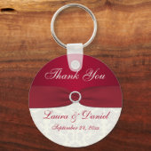 Red and Ivory Damask Thank You Keychain (Front)