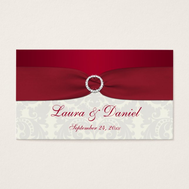 Red and Ivory Damask Wedding Favor Tag (Front)
