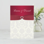 Red and Ivory Damask Wedding Invitation (Standing Front)