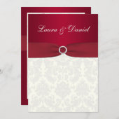 Red and Ivory Damask Wedding Invitation (Front/Back)