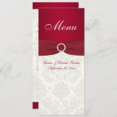 Red and Ivory Damask Wedding Menu Card (Front/Back)