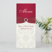 Red and Ivory Damask Wedding Menu Card (Standing Front)