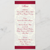 Red and Ivory Damask Wedding Menu Card (Back)