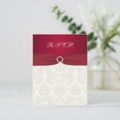 Red and Ivory Damask Wedding Reply Card (Standing Front)