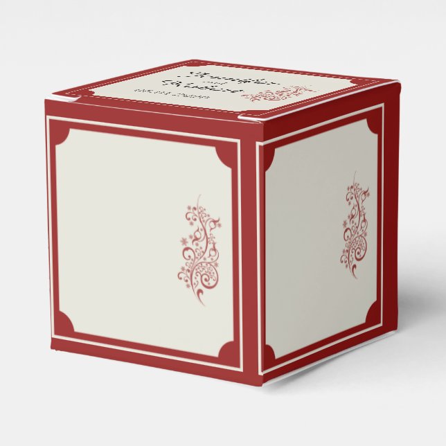 Red and Ivory Filigree Border Wedding Favor Box (Front Side)