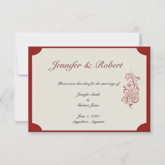 Red and Ivory Filigree Vintage Save the Date