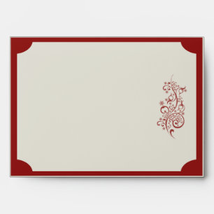 Red and Ivory Filigree Vintage Scroll Wedding Envelope