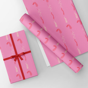 Red and ivory floral doodles in pink wrapping paper sheets