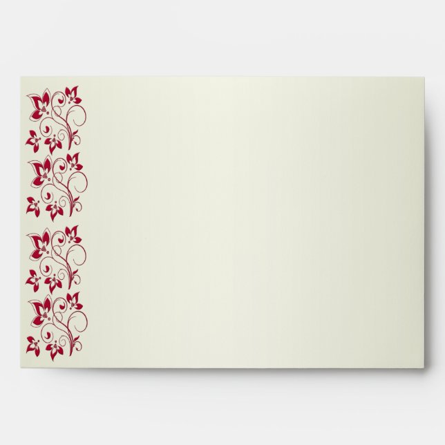 Red and Ivory Floral Envelope for 5"x7" Size Items (Front)