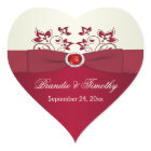 Red and Ivory Floral Heart Shaped Sticker