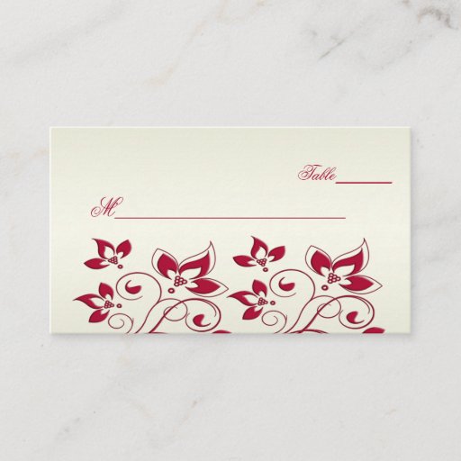 Customizable Red and Ivory Floral Placecards Business Cards
