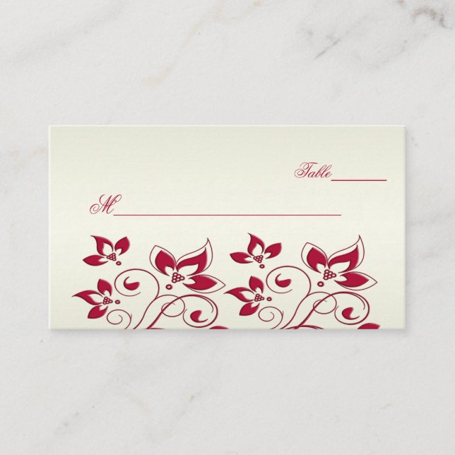 Red and Ivory Floral Placecards (Front)