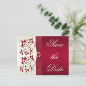 Red and Ivory Floral Save the Date Announcement Postcard (Standing Front)