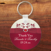Red and Ivory Floral Wedding Favor Key Chain (Front)