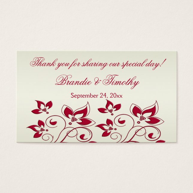 Red and Ivory Floral Wedding Favor Tag (Front)