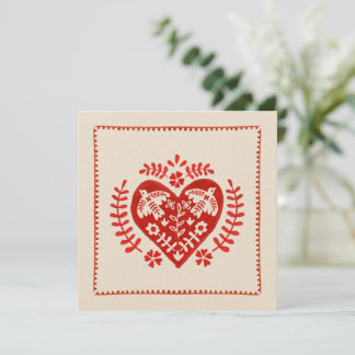 Red and Ivory Folk Art Heart Valentine's Day Card