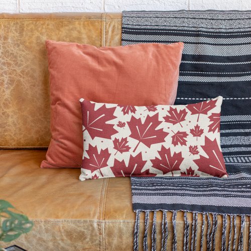 Red and Ivory Maple Leaf Pattern Lumbar Pillow