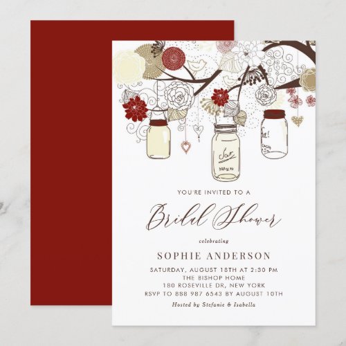 Red &amp; Cream Mason Jars Bridal Shower Invitation