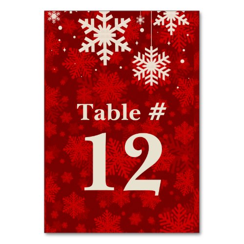 Red and Ivory Snowflakes Wedding Table Number