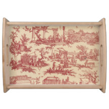 Red and Ivory Toile Serving Tray
