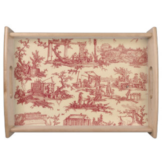 Red and Ivory Toile Serving Tray