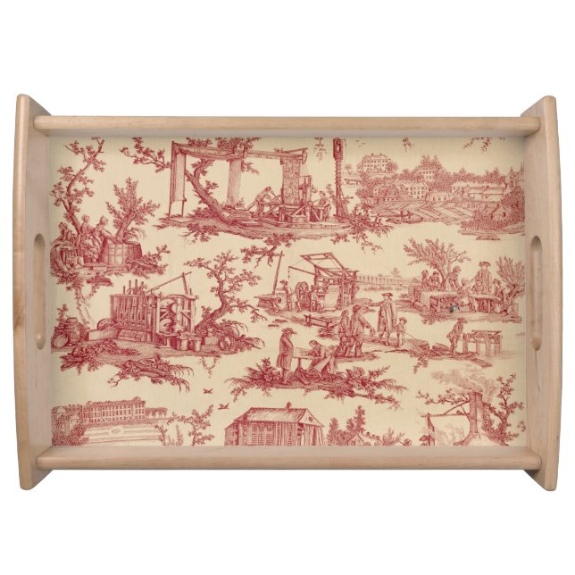 Red and Ivory Toile Serving Tray (Front)