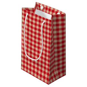 Red and Kraft Country Gingham Christmas Small Gift Bag