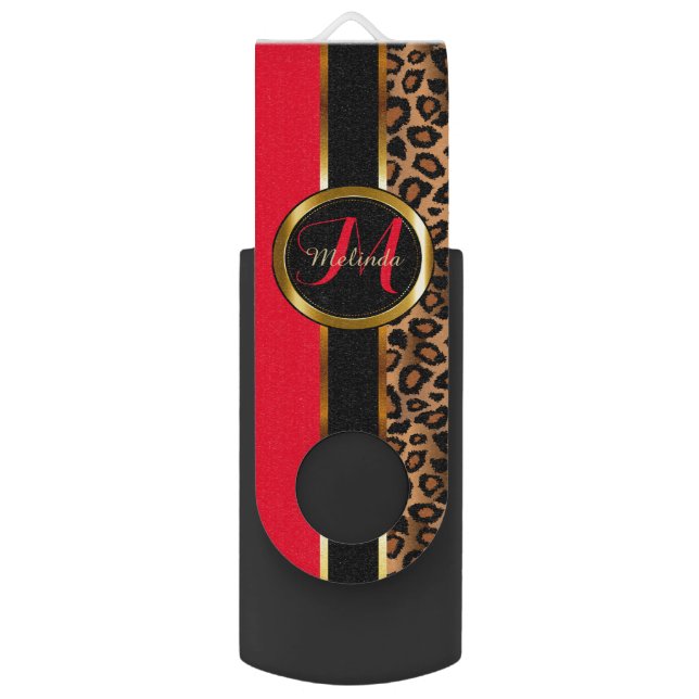 Red and Leopard Animal Skin Flash Drive (Front Vertical)