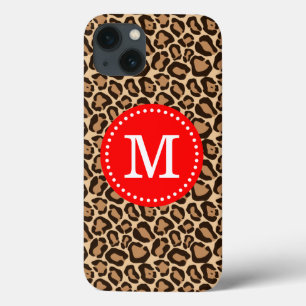Red and Leopard Print Custom Monogram iPhone 13 Case