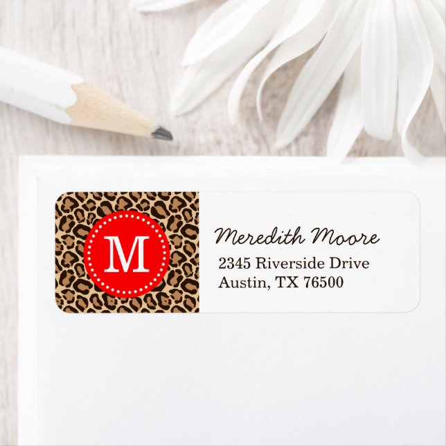 Red and Leopard Print Custom Monogram Label (Insitu)
