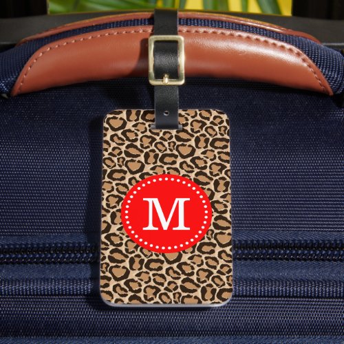 Red and Leopard Print Custom Monogram Luggage Tag