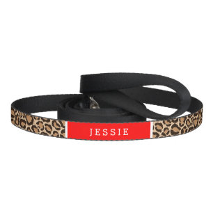 Red and Leopard Print Custom Monogram Pet Leash